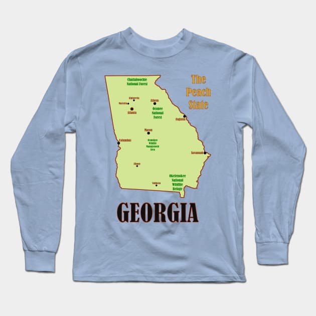 Georgia Map Long Sleeve T-Shirt by Pr0metheus